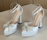 Beautiful High Heel Wedding Shoes, Ankle Strap Bridal Heels, Sandals