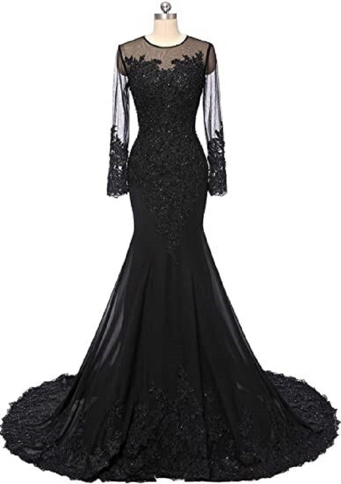 Black Mermaid Wedding Dress gothic Wedding Gown – Bling Brides Bouquet ...