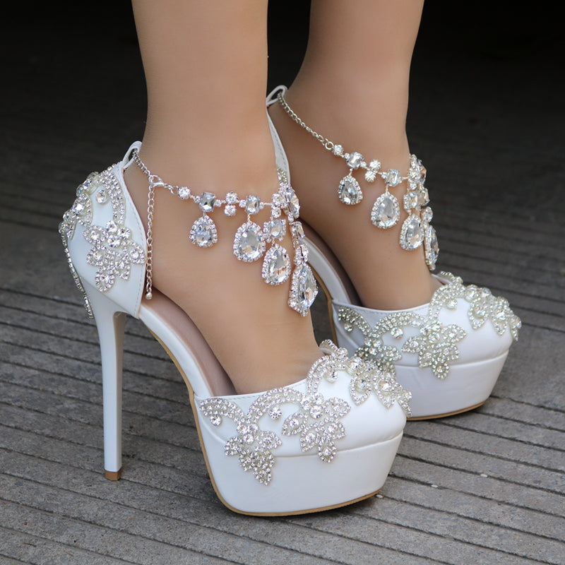 Bling Bridal Crystal Wedding Shoes ankle strap Bridal heels Bling Brides Bouquet Online Bridal Store