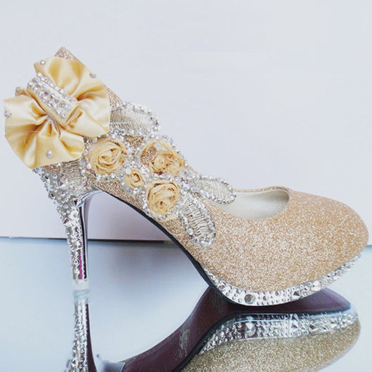 Chic / Beautiful White 2018 Wedding 11 cm Pumps High Heels Beading Crystal  Flower Rhinestone Evening Party Prom Stiletto Heels Wedding Shoes