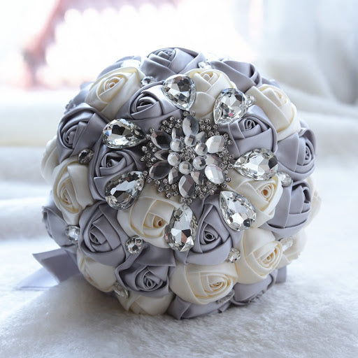 flower wedding bouquet holder for bride silver crystals weddings jewelry